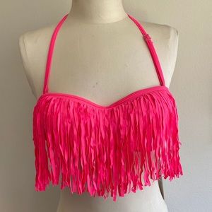 Neon Pink Fringe Pushup Bikini Top